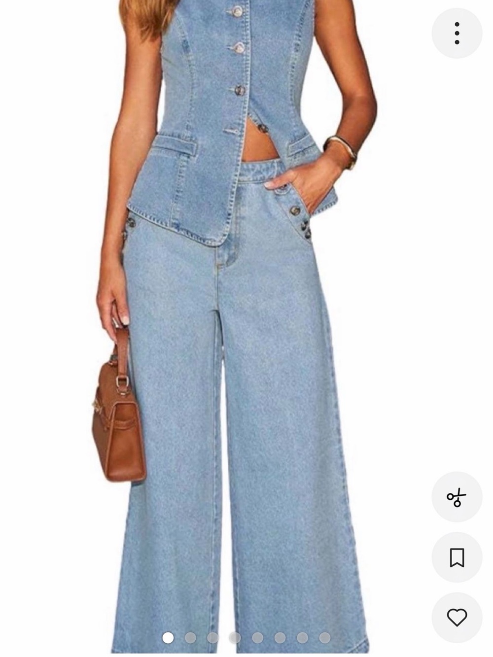 Women’s Light Blue Denim Wide-Leg Jeans and Vest set